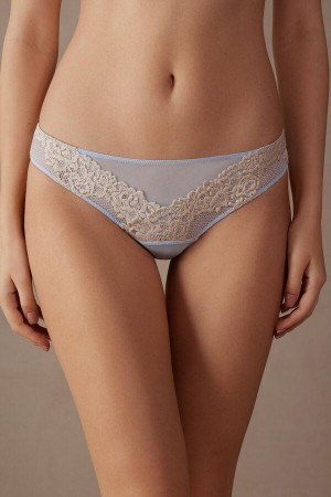 Chiloți Dama Intimissimi Pretty Flowers Brazilian Albastri Albi | RO GL2467