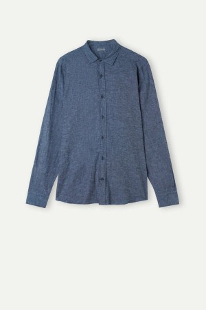 Pantofi Haltere Barbati Intimissimi Linen and Bumbac Shirt Albastri | RO SO2955
