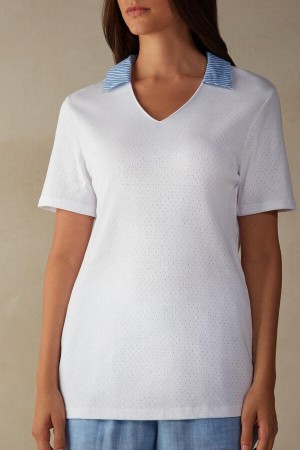 Pijama Dama Intimissimi Early in the Morning Bumbac Cloth Scurte Sleeve Top Albi | RO UT2110