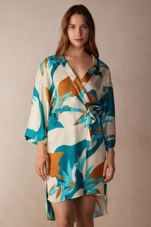 Pijama Dama Intimissimi Summer Vibes Viscose Satin Kimono Colorati | RO IS2189